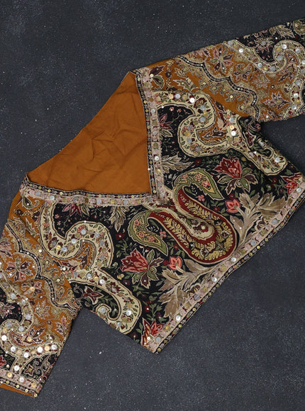 Dark Mustard Crepe Sequin Embroidery With Readymade Blouse