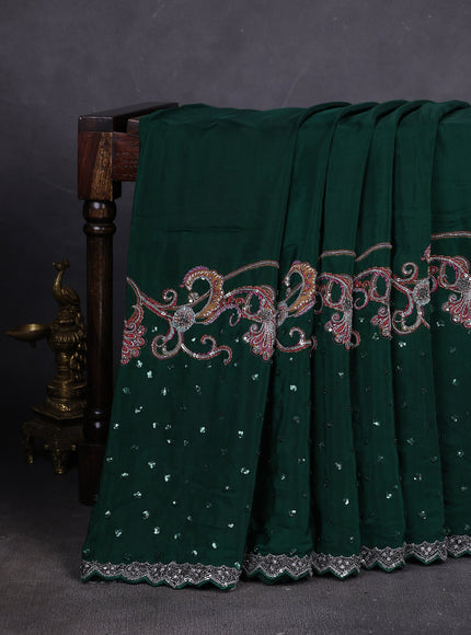 Bottle Green Crepe Sequin Embroidery With Readymade Blouse