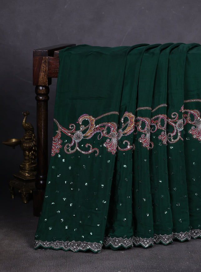 Bottle Green Crepe Sequin Embroidery With Readymade Blouse