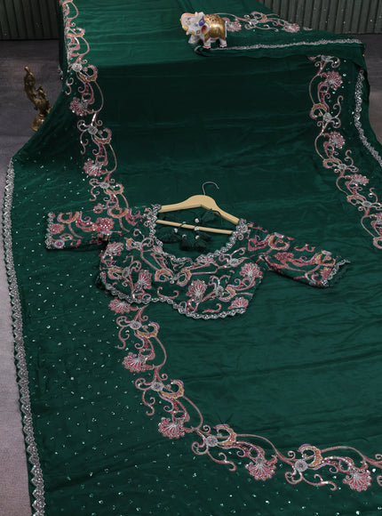 Bottle Green Crepe Sequin Embroidery With Readymade Blouse
