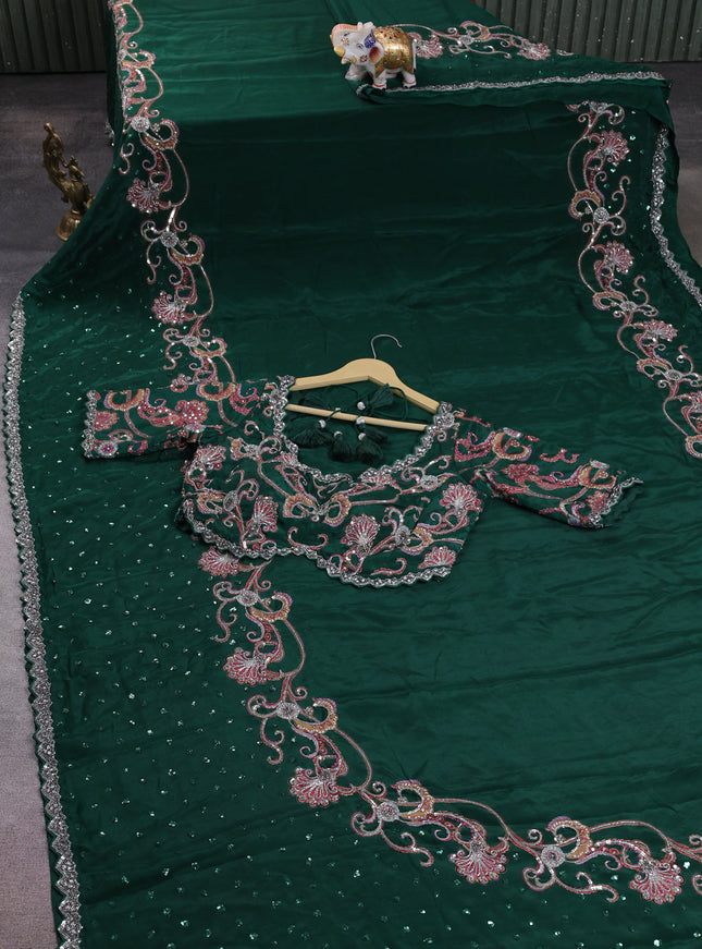 Bottle Green Crepe Sequin Embroidery With Readymade Blouse