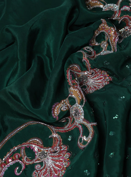 Bottle Green Crepe Sequin Embroidery With Readymade Blouse
