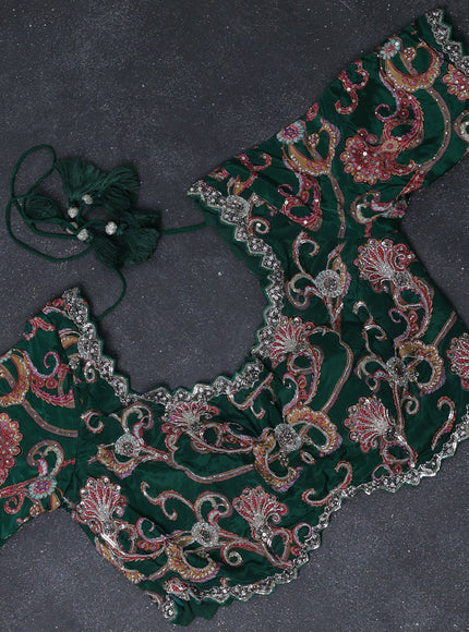 Bottle Green Crepe Sequin Embroidery With Readymade Blouse