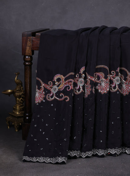 Black Crepe Sequin Embroidery With Readymade Blouse