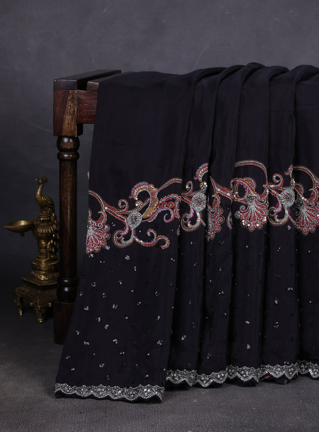 Black Crepe Sequin Embroidery With Readymade Blouse