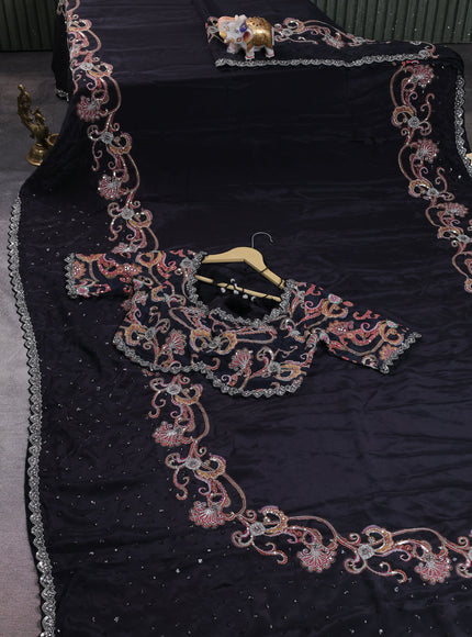 Black Crepe Sequin Embroidery With Readymade Blouse