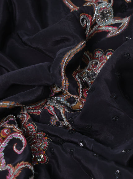 Black Crepe Sequin Embroidery With Readymade Blouse