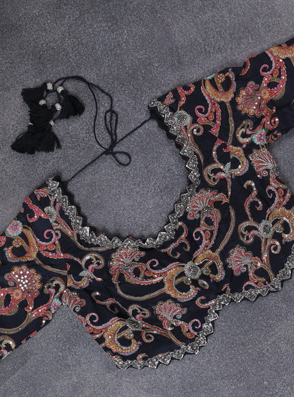 Black Crepe Sequin Embroidery With Readymade Blouse