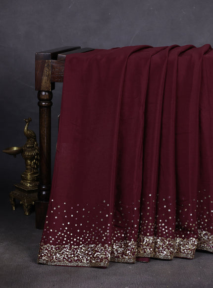 Deep Maroon Crepe Sequin Embroidery With Readymade Blouse