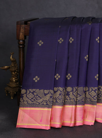 Dark Blue - Pink Pure Kanchipuram Silk Saree