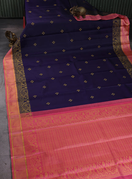 Dark Blue - Pink Pure Kanchipuram Silk Saree