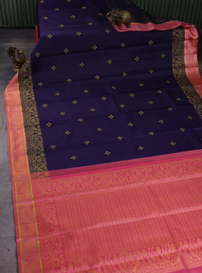 Dark Blue - Pink Pure Kanchipuram Silk Saree