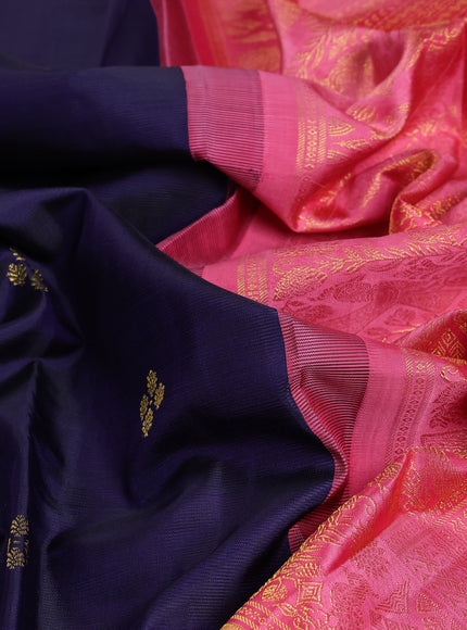 Dark Blue - Pink Pure Kanchipuram Silk Saree