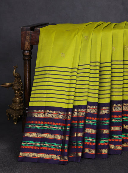 Lime Green - Navy Blue Pure Kanchipuram Silk Sare