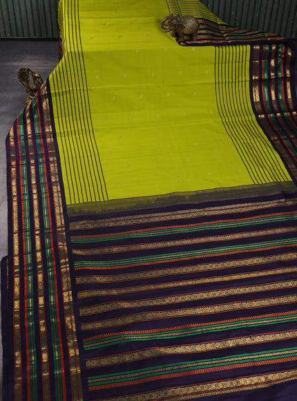 Lime Green - Navy Blue Pure Kanchipuram Silk Sare