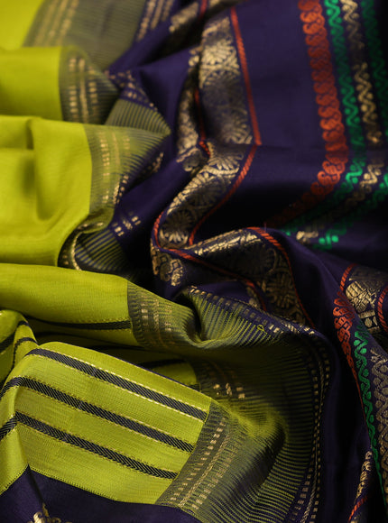 Lime Green - Navy Blue Pure Kanchipuram Silk Sare