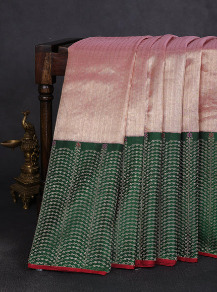 Peach - Green Pure Kanchipuram Tissue Silk Saree