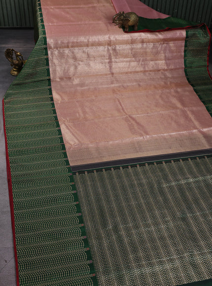 Peach - Green Pure Kanchipuram Tissue Silk Saree