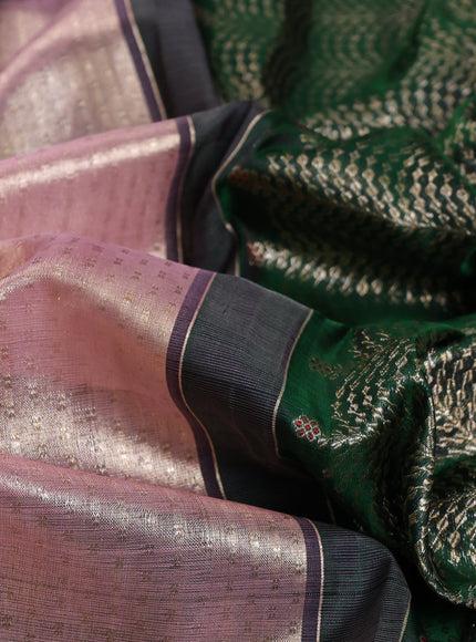 Peach - Green Pure Kanchipuram Tissue Silk Saree