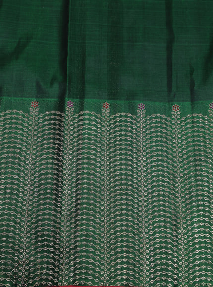 Peach - Green Pure Kanchipuram Tissue Silk Saree