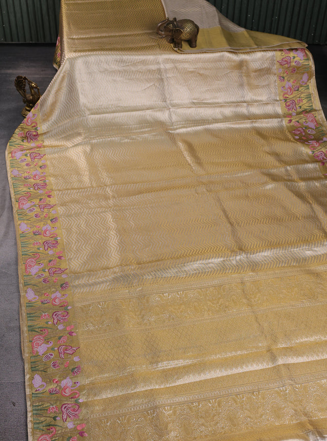 Gold Pure Kanchipuram Tissue Embroidery Silk Saree