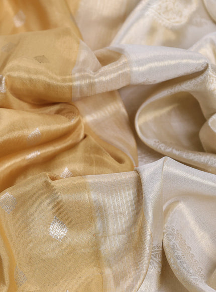 Gold - Cream Pure Kanchipuram Tissue Embroidery Silk Saree