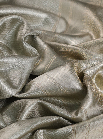Greyish Green Pure Kanchipuram Tissue Embroidery Silk Saree