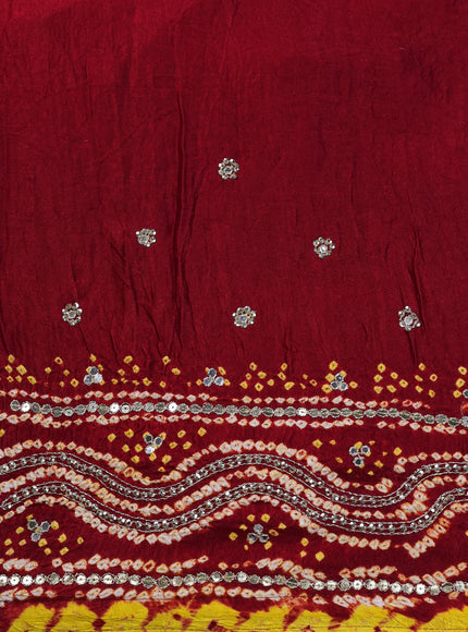 Rama Green - Red Bandhini Gajji Silk Embroidery Saree