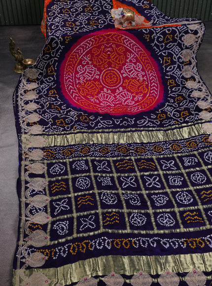 Dark Blue Bandhini Gajji Silk Embroidery Saree