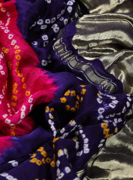 Dark Blue Bandhini Gajji Silk Embroidery Saree