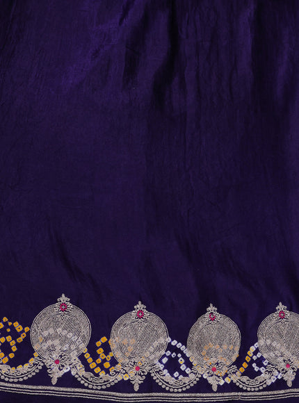 Dark Blue Bandhini Gajji Silk Embroidery Saree