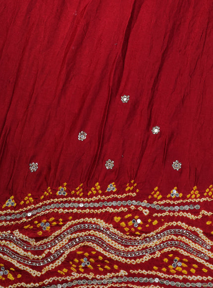 Bottle Green - Red Bandhini Gajji Silk Embroidery Saree