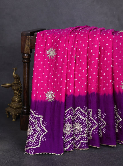 Pink - Purple Bandhini Gajji Silk Embroidery Saree