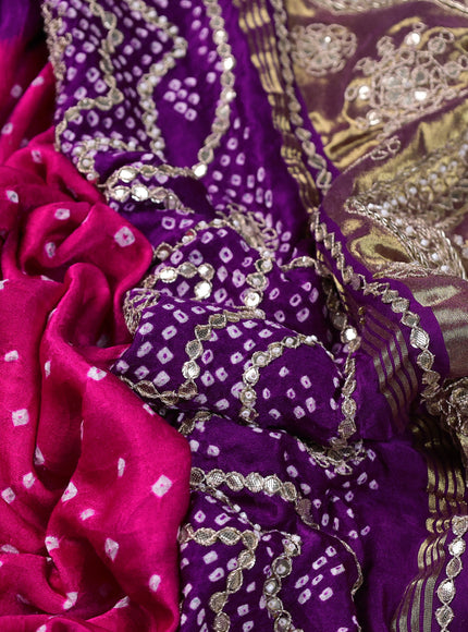 Pink - Purple Bandhini Gajji Silk Embroidery Saree