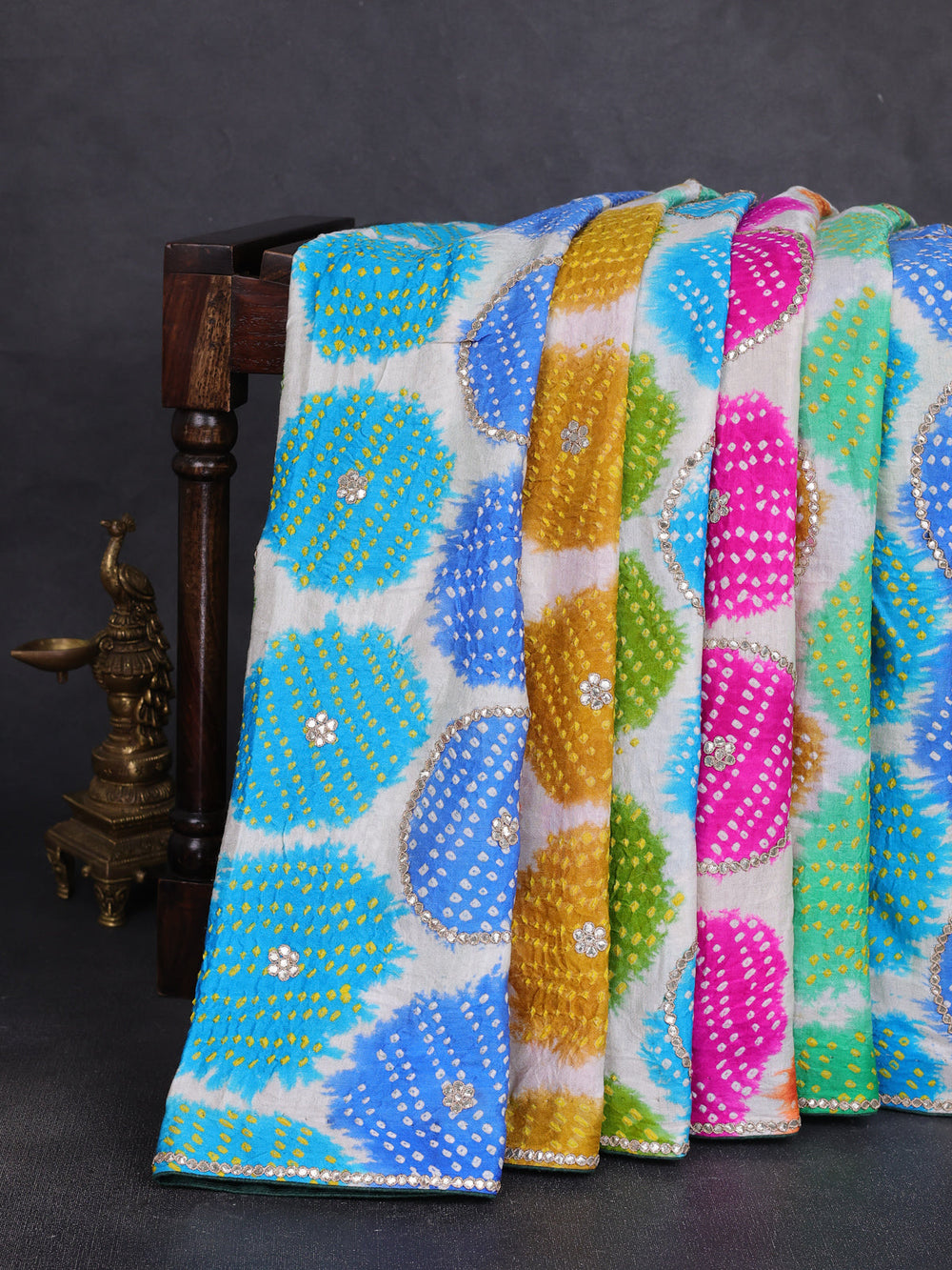 Multi Colour - Green Bandhini Gajji Silk Embroidery Saree