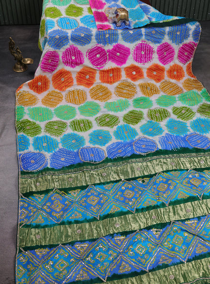 Multi Colour - Green Bandhini Gajji Silk Embroidery Saree