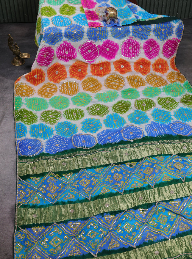 Multi Colour - Green Bandhini Gajji Silk Embroidery Saree
