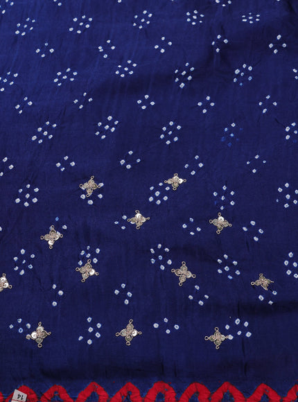 Navy Blue - Red Bandhini Gajji Silk Embroidery Saree
