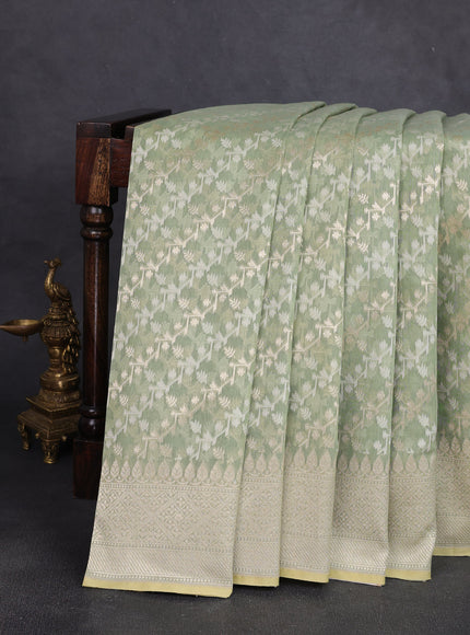 Pista Green Banarasi Cotton Saree