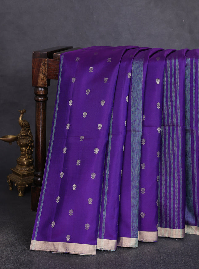 Violet - Mint Green Pure Soft Silk Saree