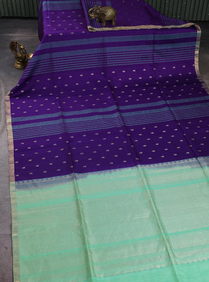 Violet - Mint Green Pure Soft Silk Saree