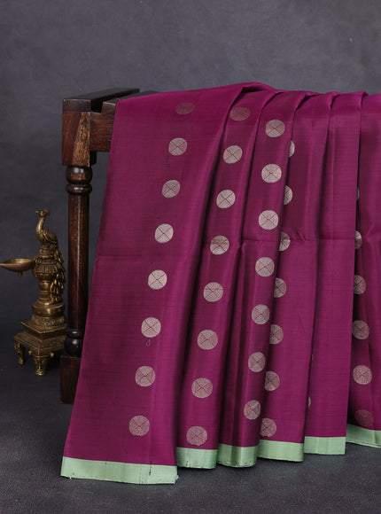 Wine- Pista Green Pure Soft Silk Saree