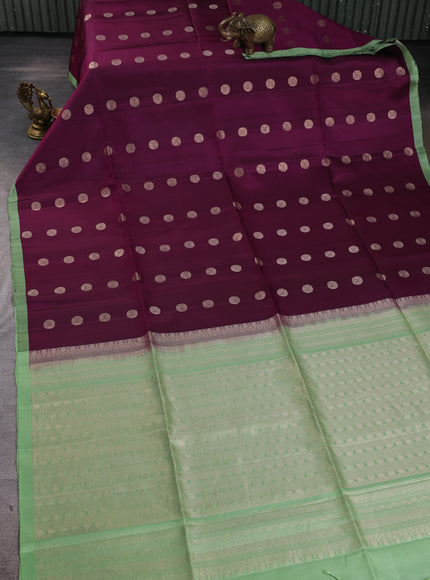 Wine- Pista Green Pure Soft Silk Saree