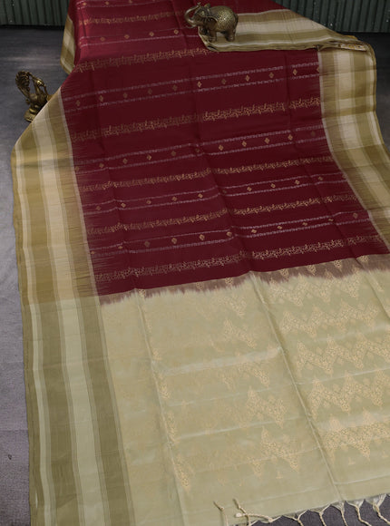 Maroon - Beige Pure Soft Silk Saree