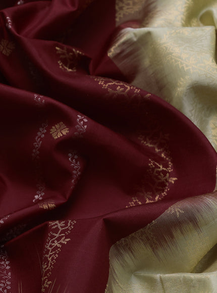 Maroon - Beige Pure Soft Silk Saree