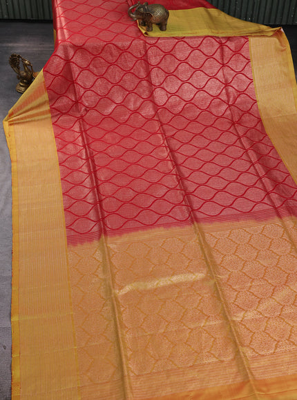Red - Yellow Pure Soft Silk Saree
