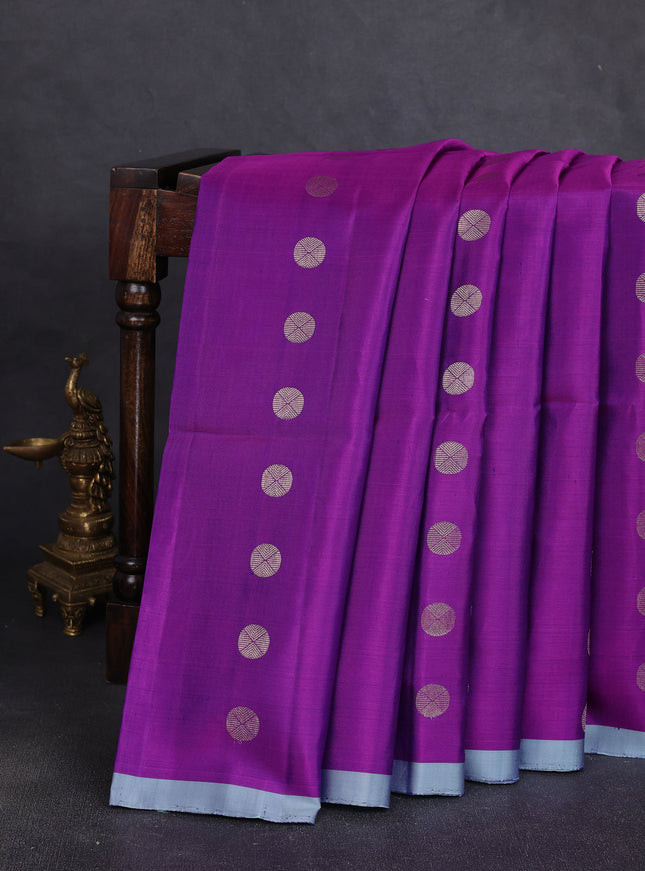 Purple - Light Blue Pure Soft Silk Saree