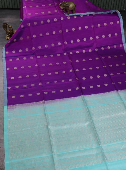 Purple - Light Blue Pure Soft Silk Saree