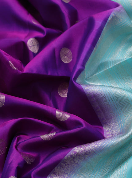 Purple - Light Blue Pure Soft Silk Saree