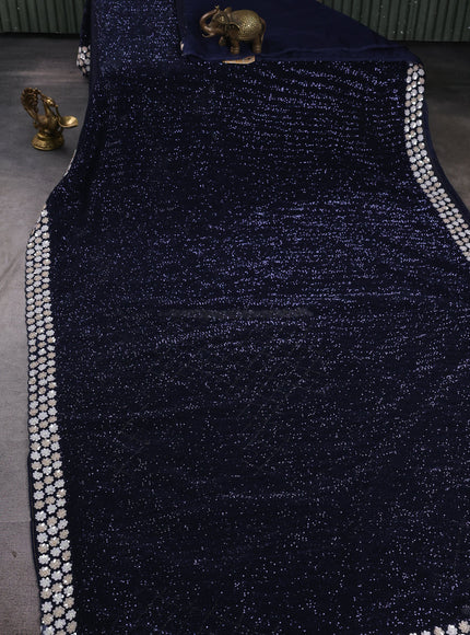 Navy Blue Netted Organza Half & Half Style Sequin Embroidery Saree